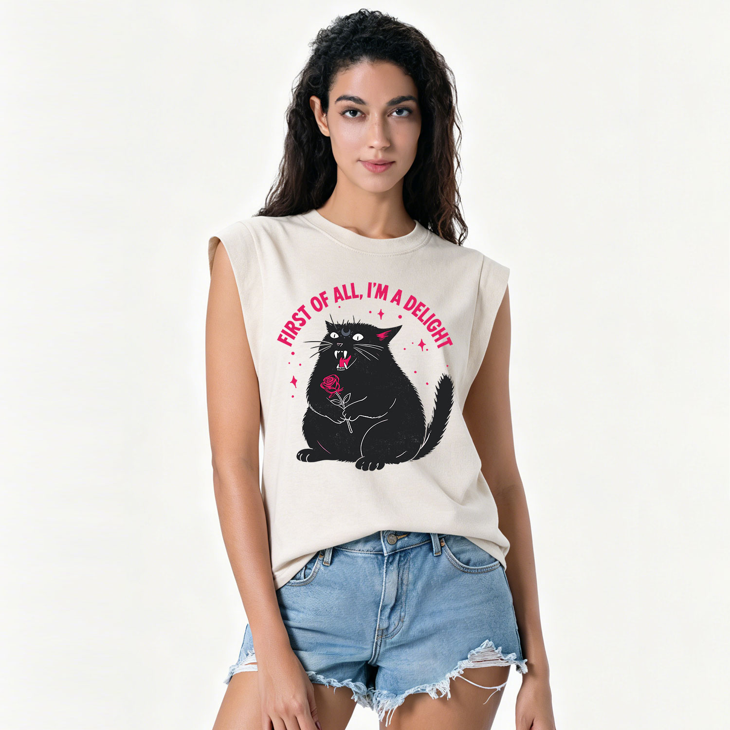 Purplehecate First Of All I'm A Delight Cat Vintage Washed Tank