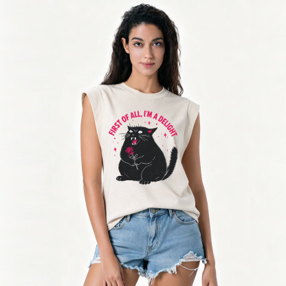 Purplehecate First Of All I'm A Delight Cat Vintage Washed Tank