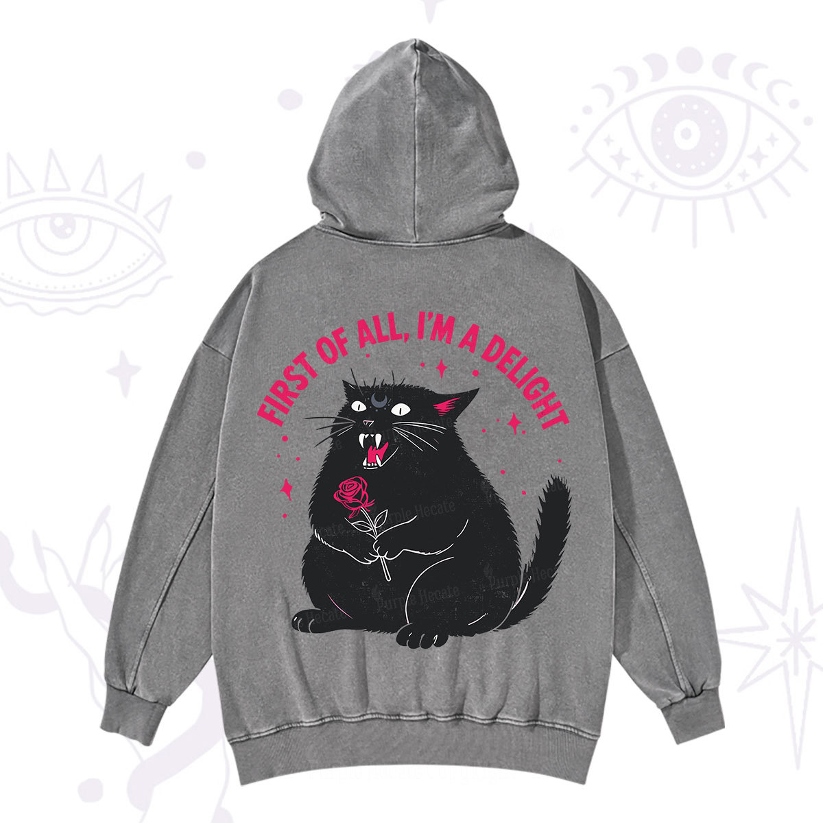 Purplehecate First Of All I'm A Delight Cat Washed Hoodie