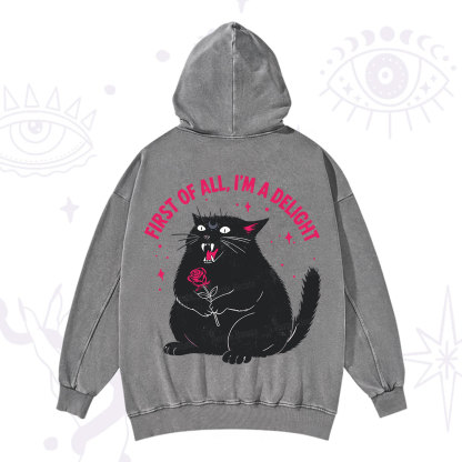 Purplehecate First Of All I'm A Delight Cat Washed Hoodie