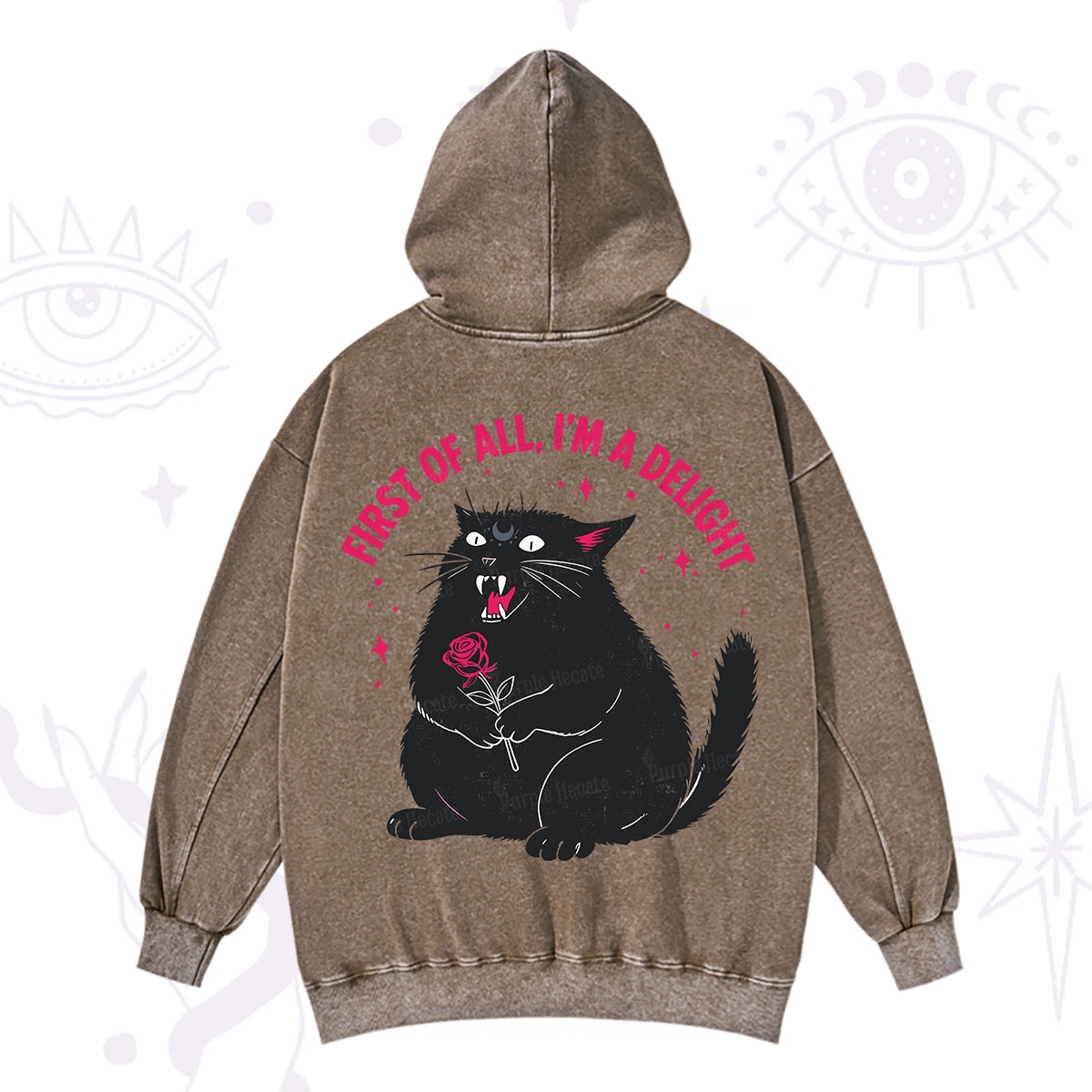 Purplehecate First Of All I'm A Delight Cat Washed Hoodie