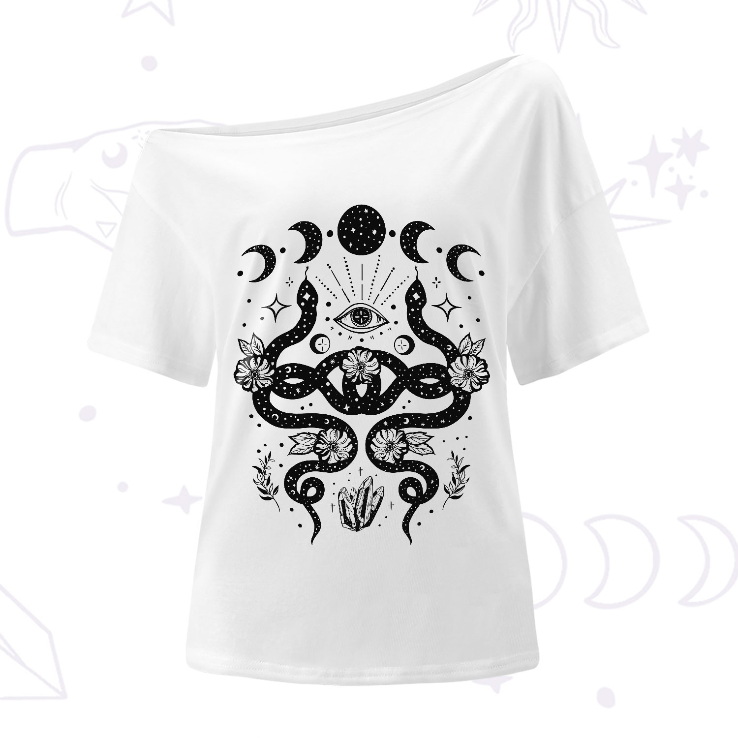 Purplehecate Lunar Serpent Alchemy One-Shoulder T-Shirt