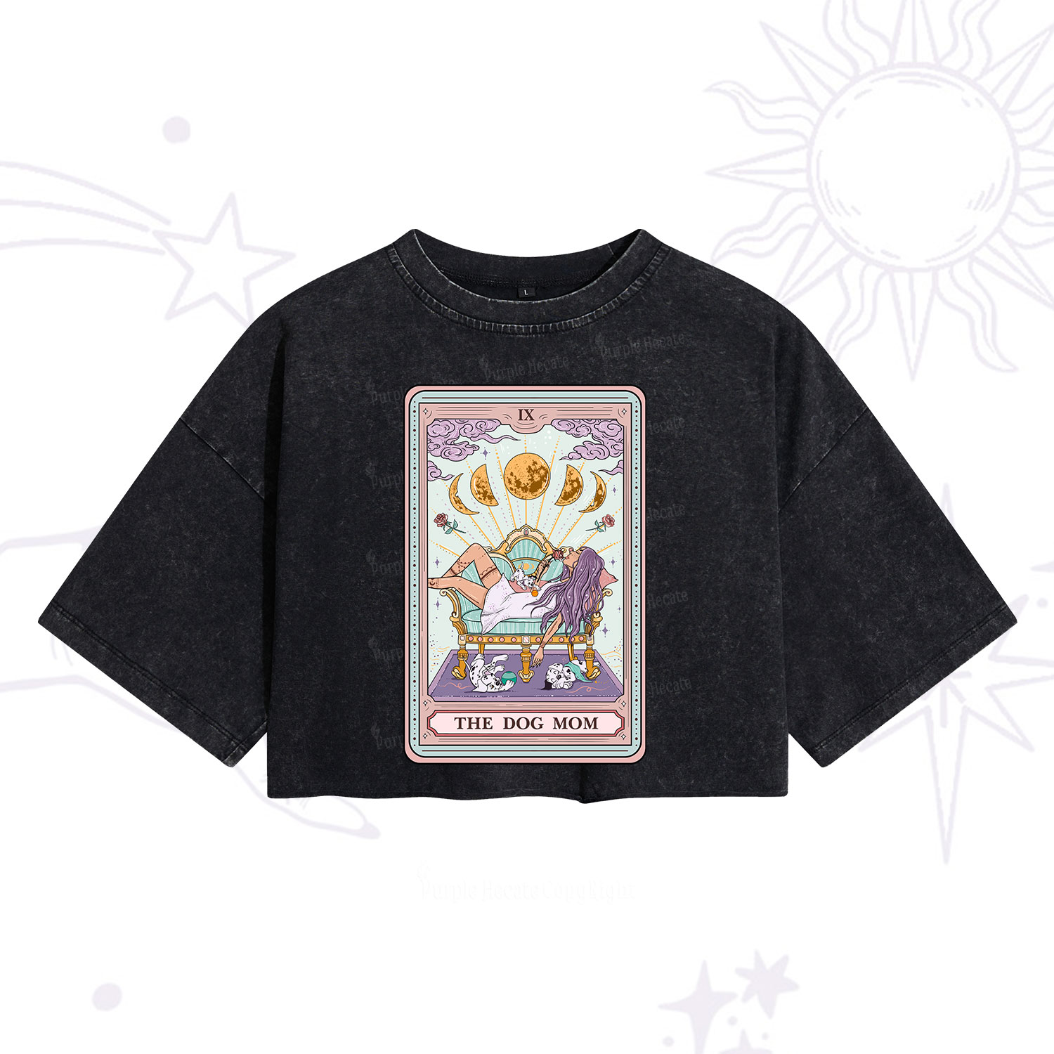Purplehecate The Dog Mom Tarot Washed Cropped T-Shirt
