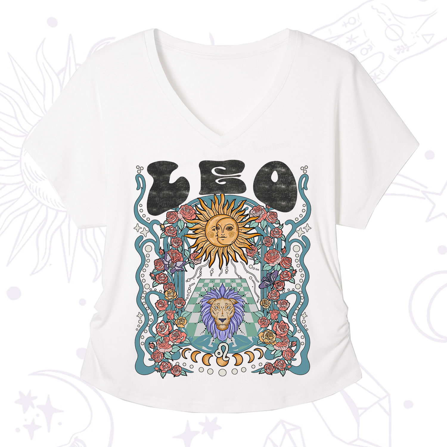 Purplehecate Leo Spirit Zodiac V-Neck T-Shirt