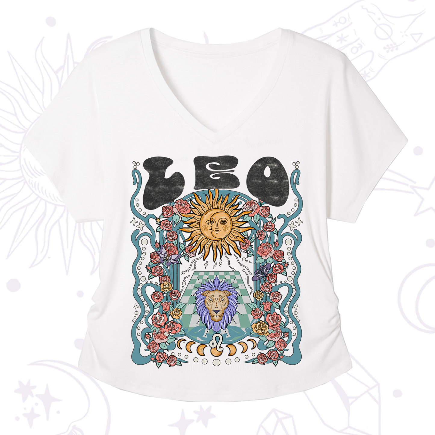 Purplehecate Leo Spirit Zodiac V-Neck T-Shirt