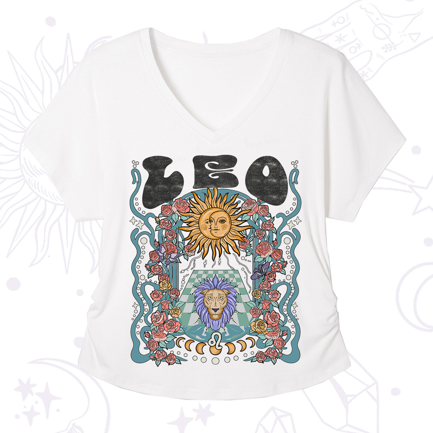 Purplehecate Leo Spirit Zodiac V-Neck T-Shirt