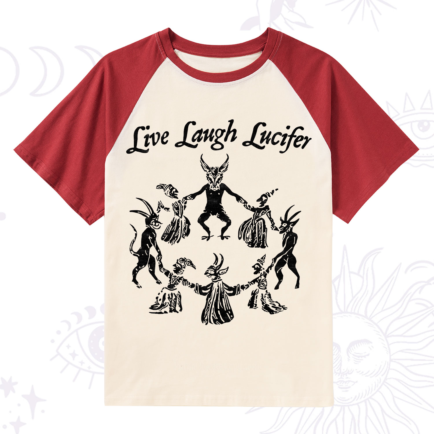 Purplehecate Live Laugh Lucifer Raglan Short Sleeve T‑Shirt