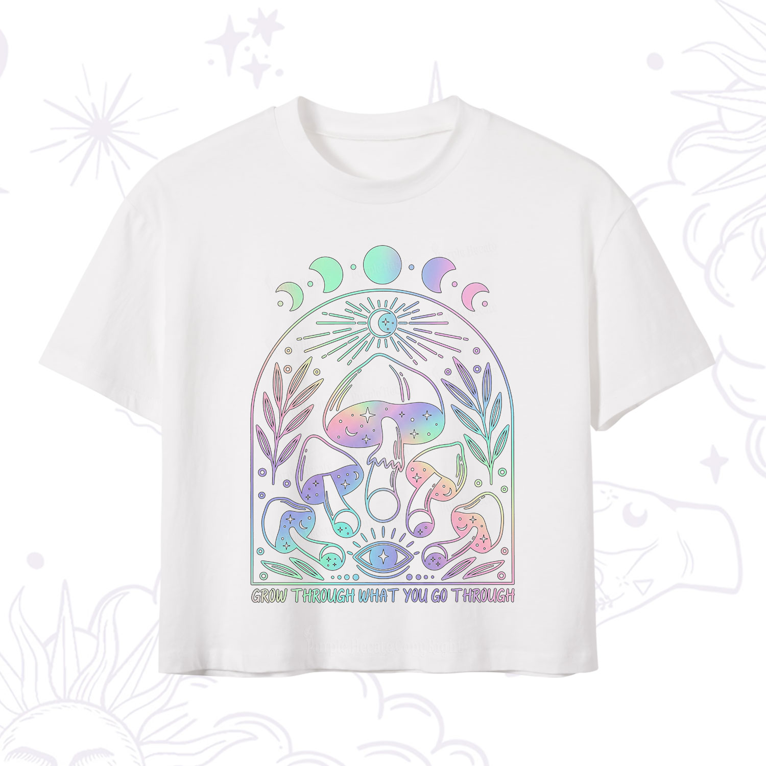Purplehecate Moon Phases Mushroom Crop T-Shirt