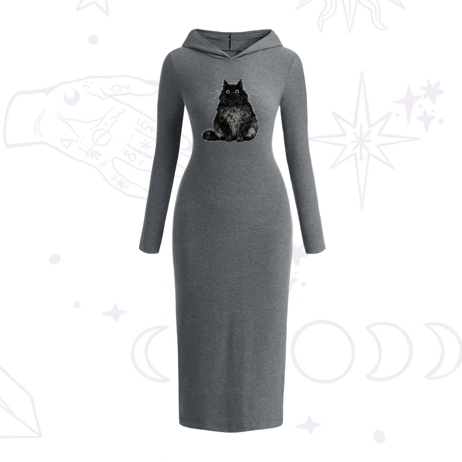 Purplehecate Cute Black Fluffy Cat Hooded Knit Dress