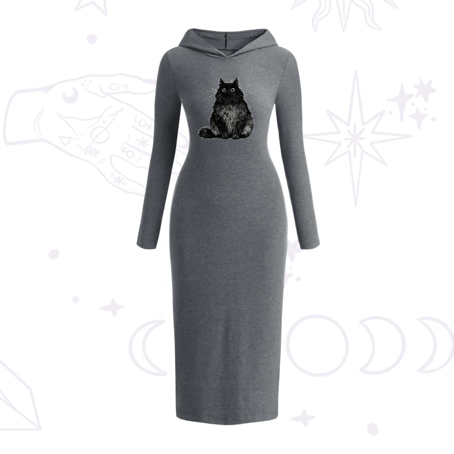 Purplehecate Cute Black Fluffy Cat Hooded Knit Dress