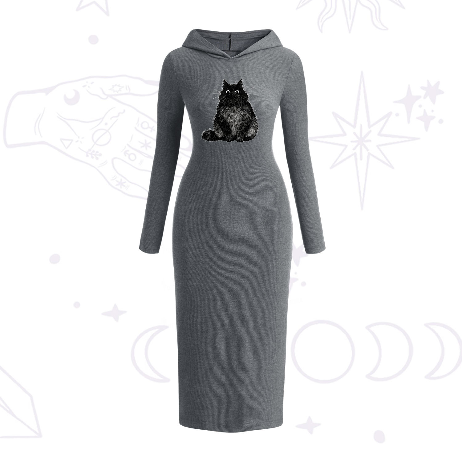 Purplehecate Cute Black Fluffy Cat Hooded Knit Dress