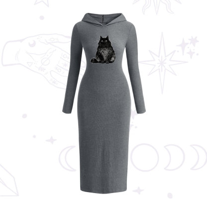 Purplehecate Cute Black Fluffy Cat Hooded Knit Dress