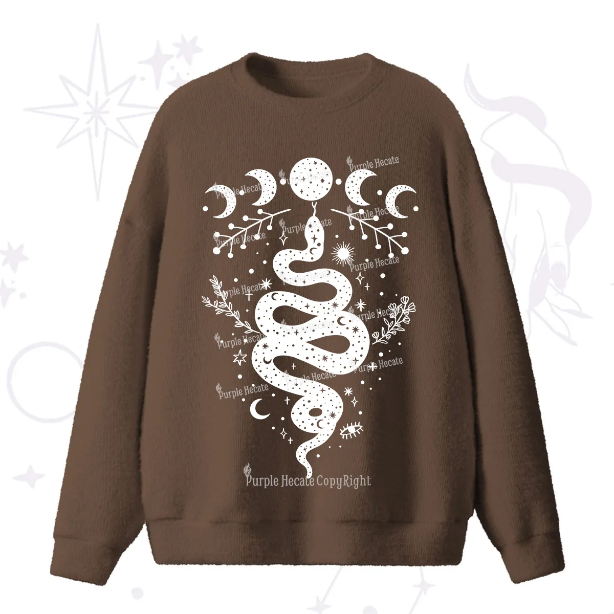 Purplehecate Snake And Moon Phase Comfort Fuzzy Ugly Sweater