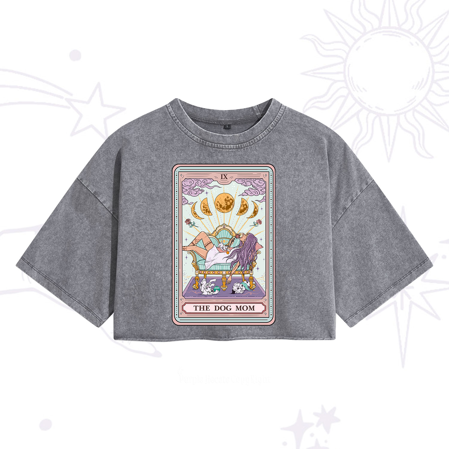 Purplehecate The Dog Mom Tarot Washed Cropped T-Shirt