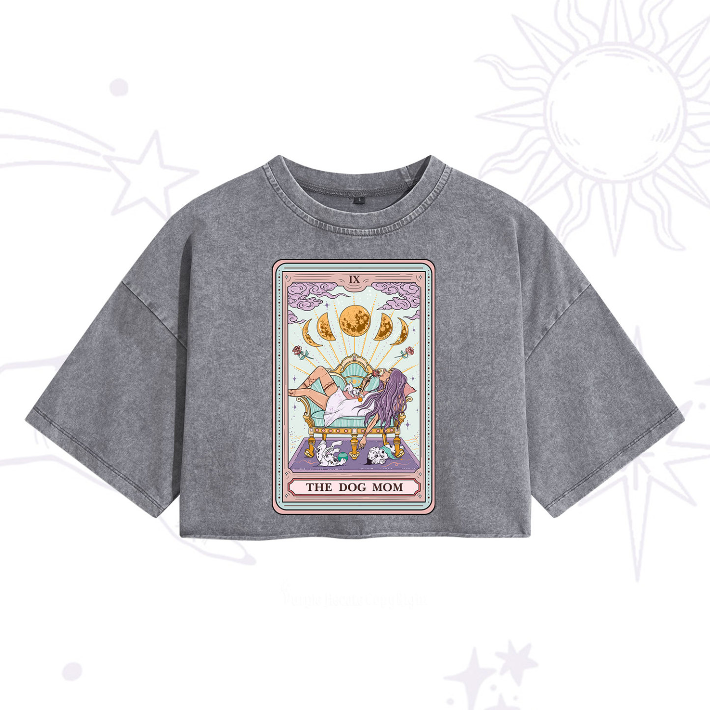 Purplehecate The Dog Mom Tarot Washed Cropped T-Shirt