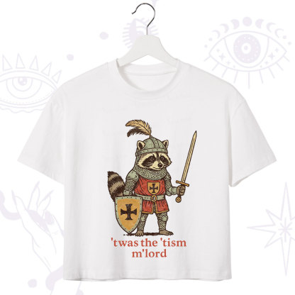 Purplehecate Raccoon Knight 'Twas The Tism M'Lord Crop T-Shirt