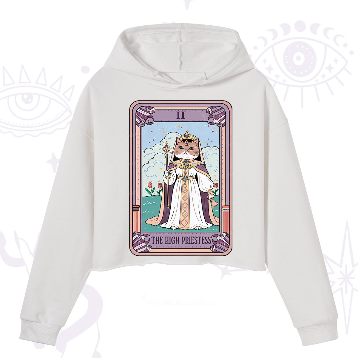 Purplehecate The High Priestess Cat Tarot Crop Hoodie