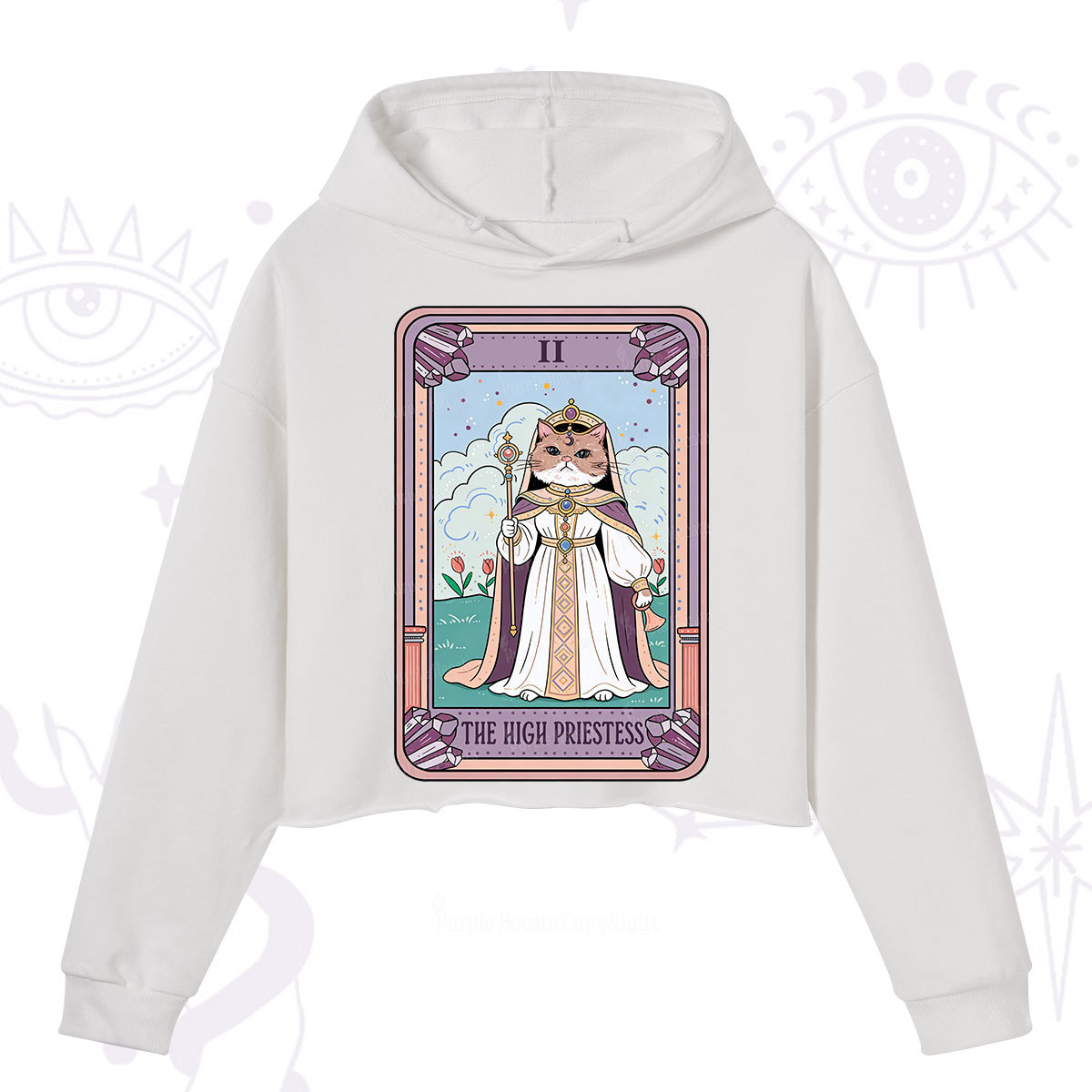 Purplehecate The High Priestess Cat Tarot Crop Hoodie