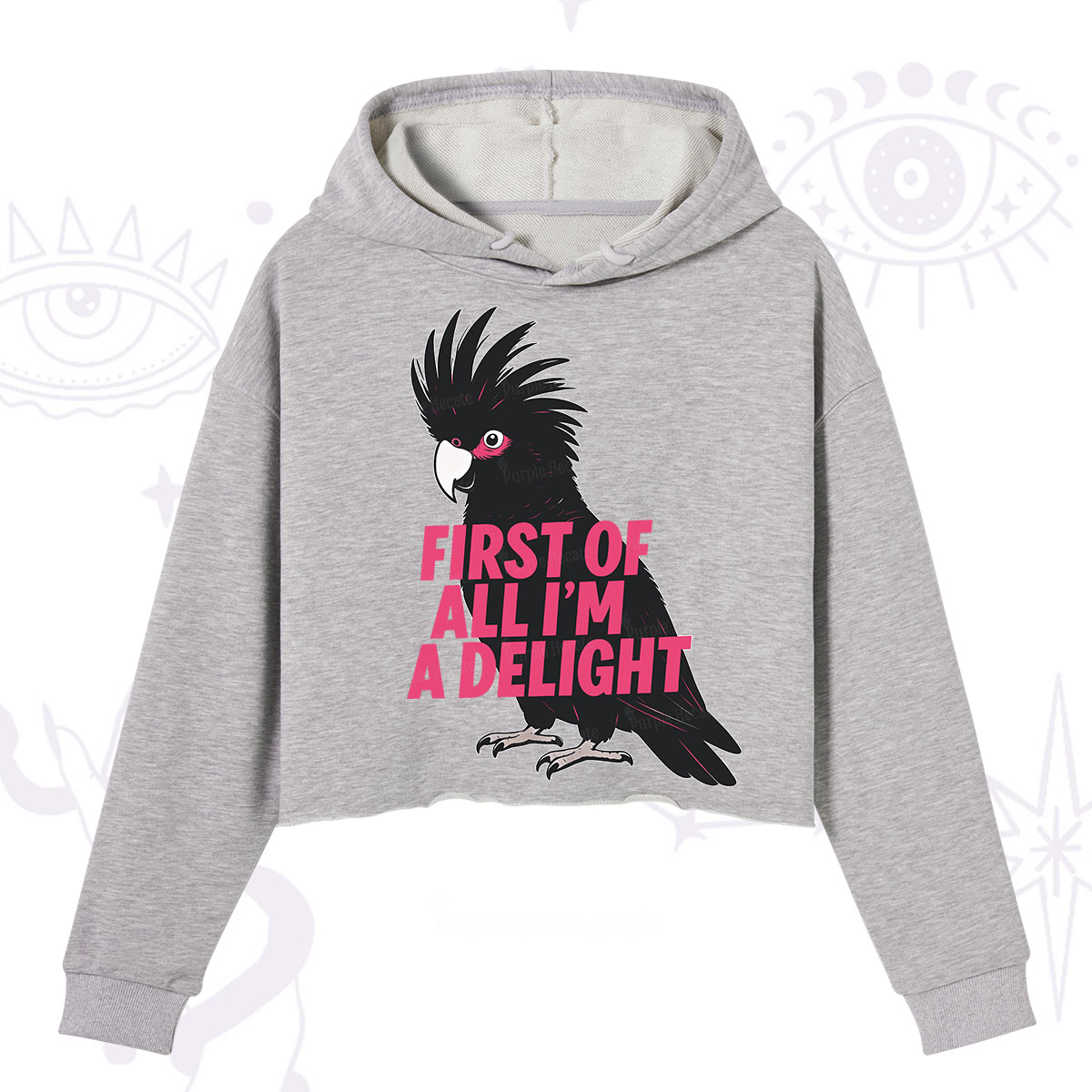 Purplehecate First Of All I'm A Delight Parrot Crop Hoodie