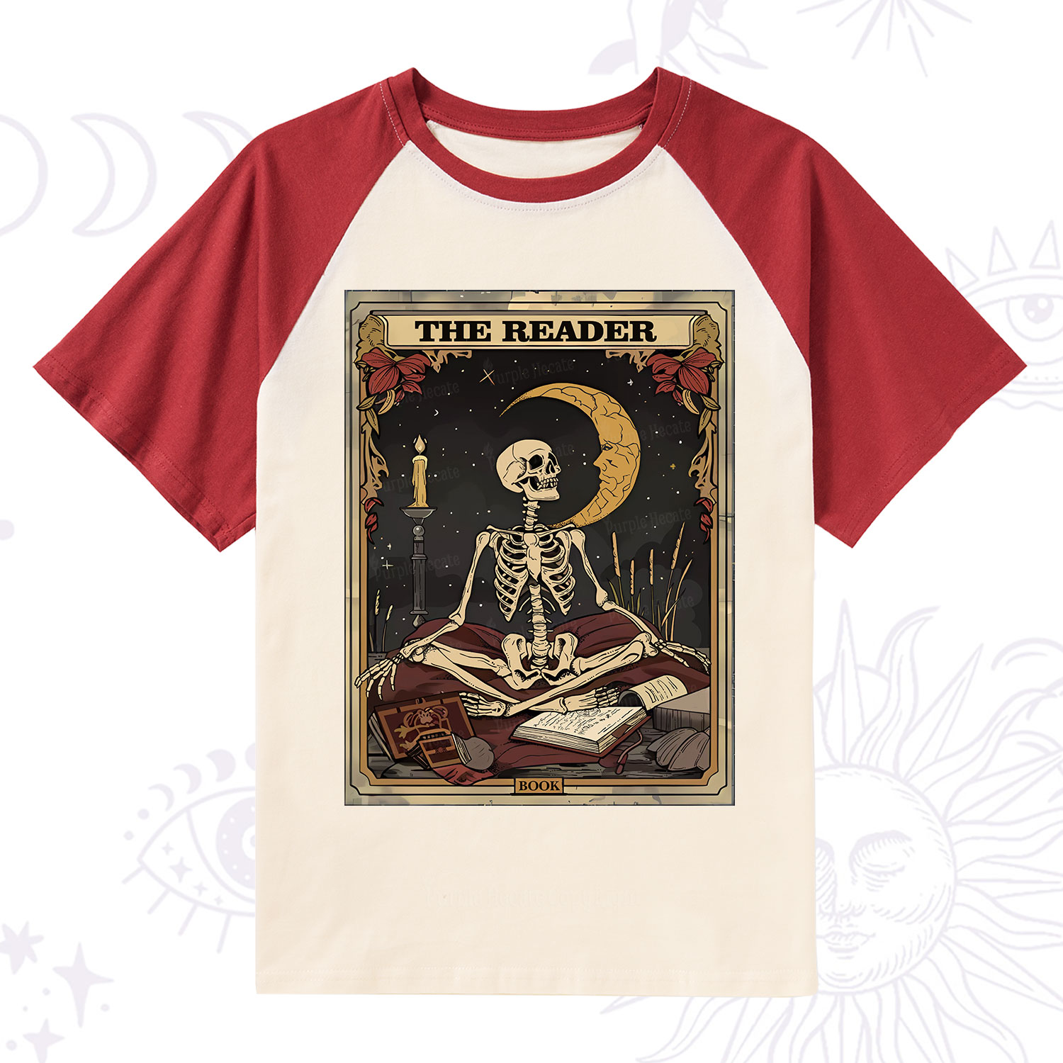 Purplehecate The Reader Tarot Card  Raglan Short Sleeve T‑Shirt