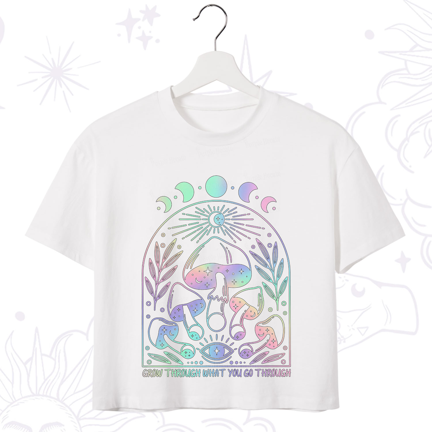Purplehecate Moon Phases Mushroom Crop T-Shirt