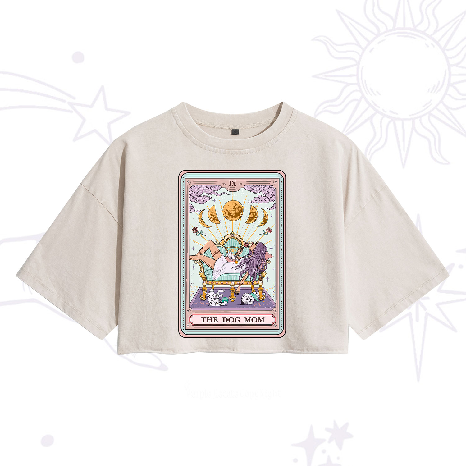 Purplehecate The Dog Mom Tarot Washed Cropped T-Shirt