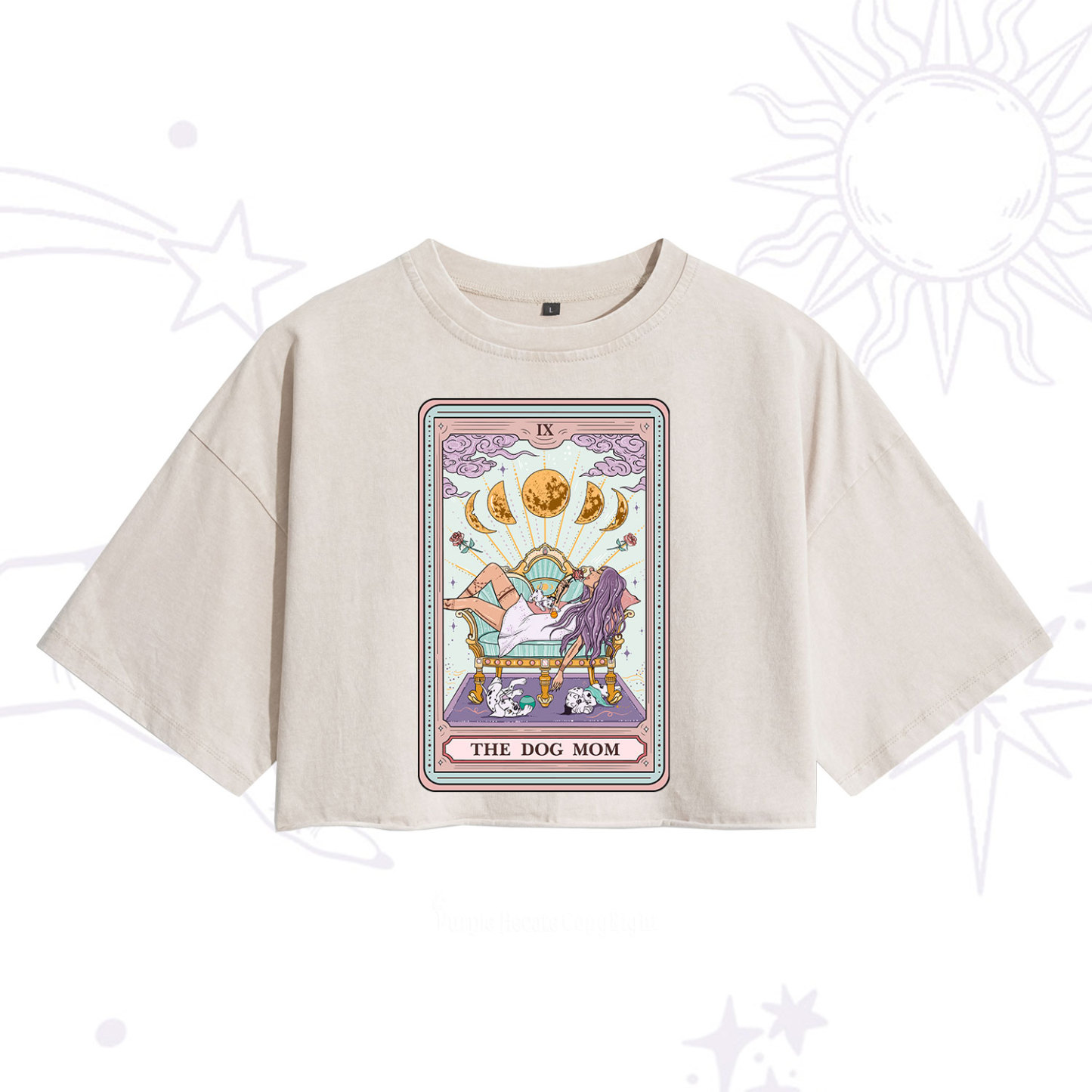 Purplehecate The Dog Mom Tarot Washed Cropped T-Shirt