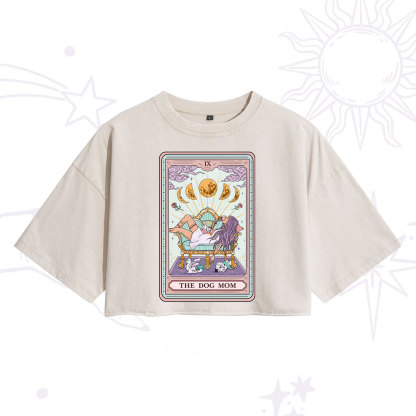 Purplehecate The Dog Mom Tarot Washed Cropped T-Shirt