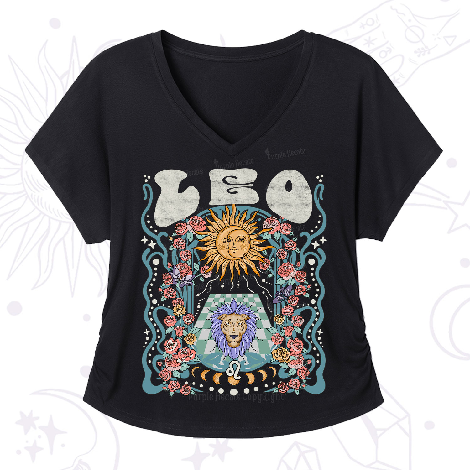 Purplehecate Leo Spirit Zodiac V-Neck T-Shirt