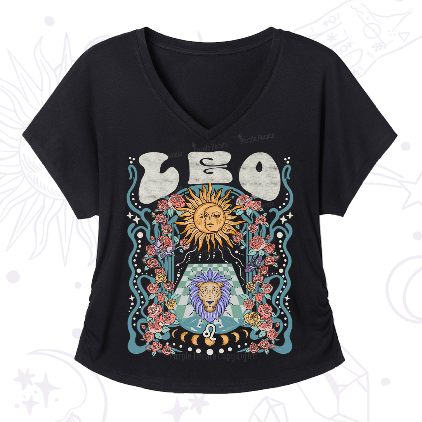 Purplehecate Leo Spirit Zodiac V-Neck T-Shirt