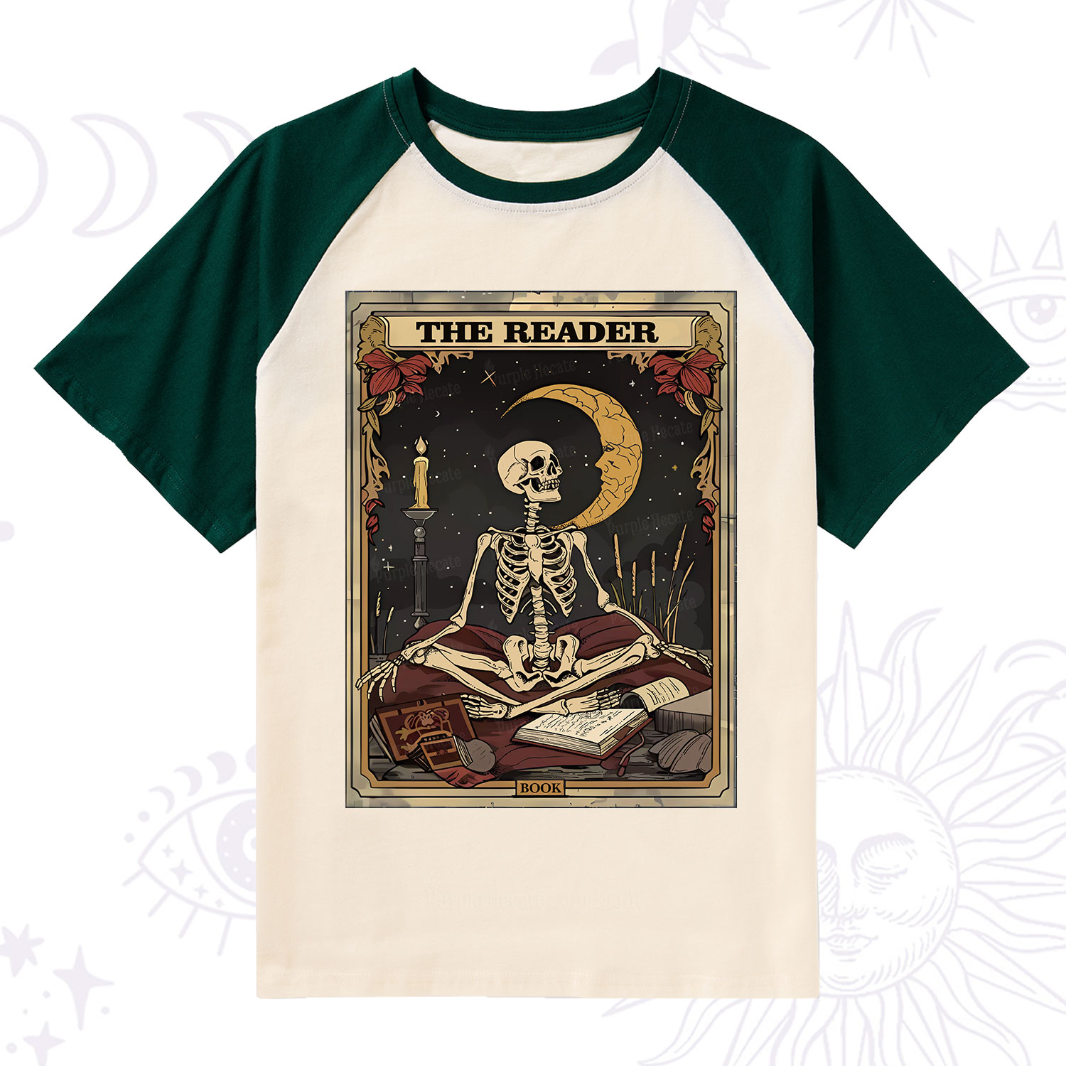 Purplehecate The Reader Tarot Card  Raglan Short Sleeve T‑Shirt
