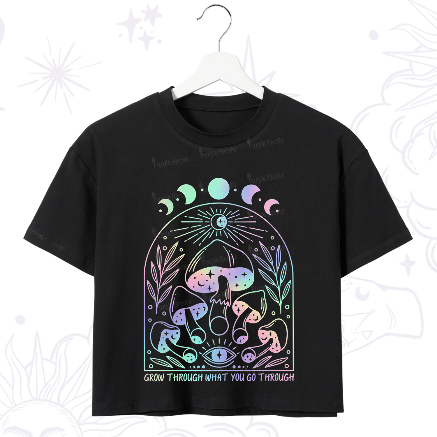 Purplehecate Moon Phases Mushroom Crop T-Shirt