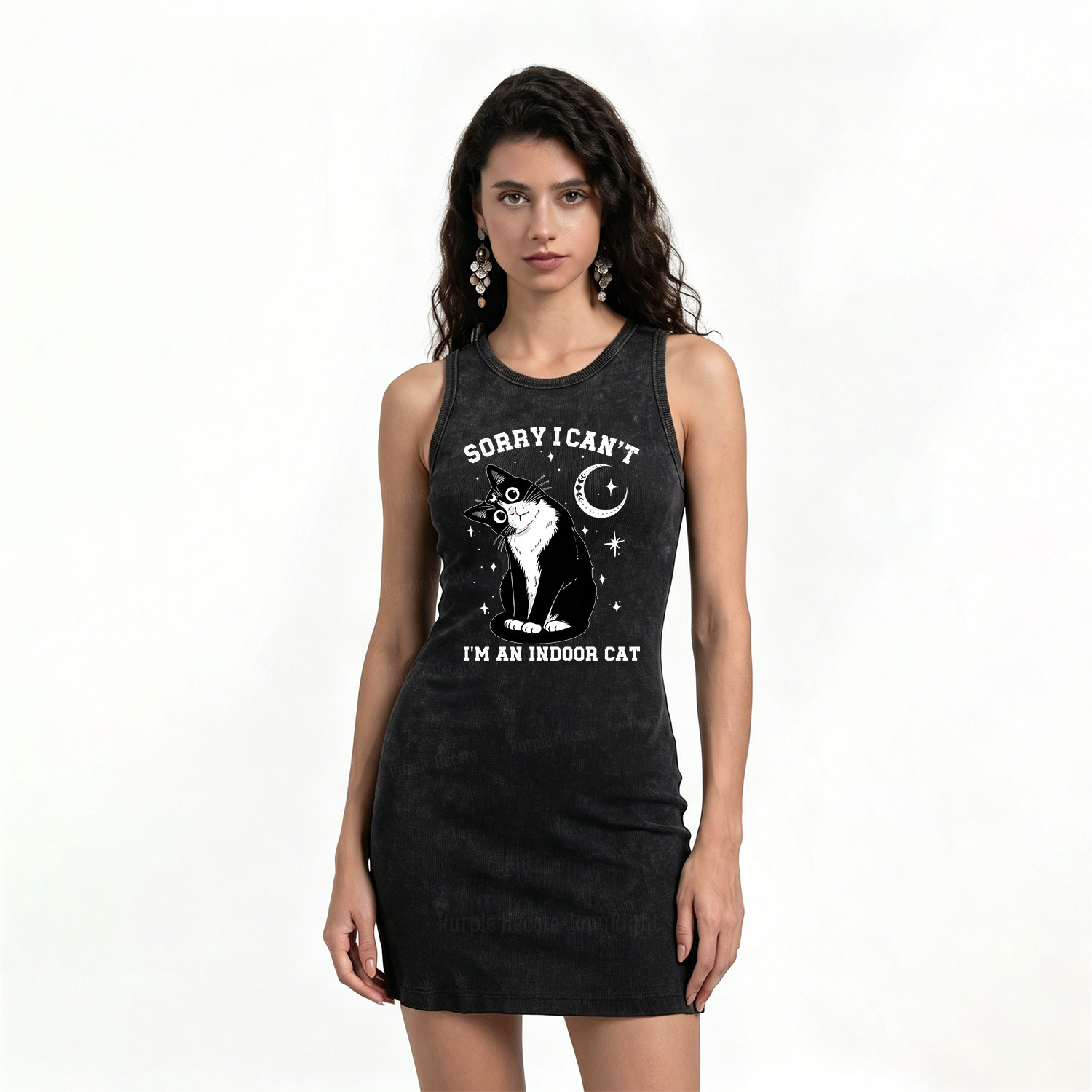 Purplehecate Sorry I Can't Go I'm an Indoor Cat Vintage Bodycon Tank Dress
