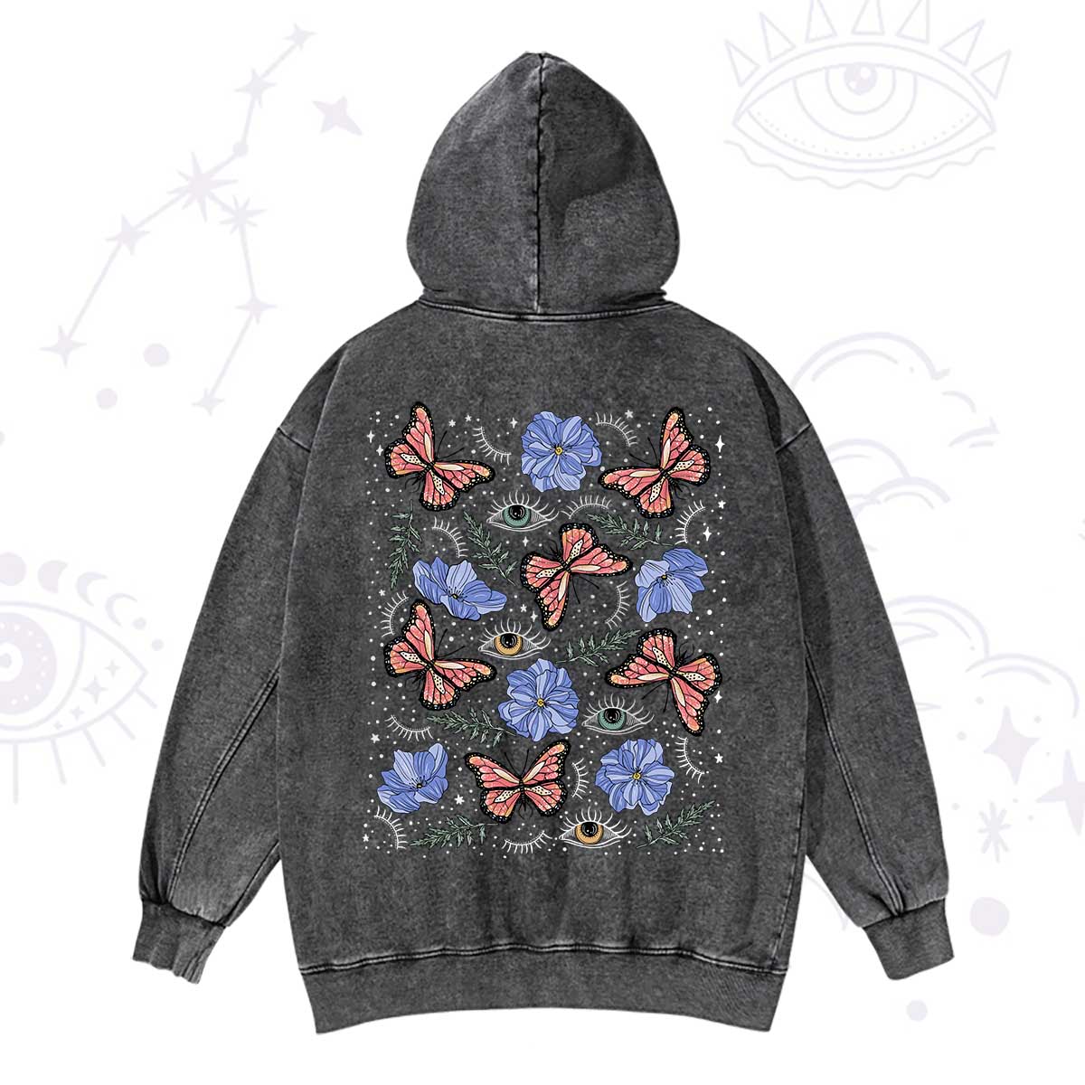 Purplehecate Butterfly Floral Washed Hoodie