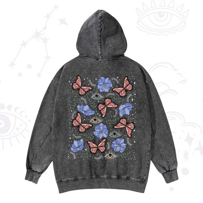 Purplehecate Butterfly Floral Washed Hoodie