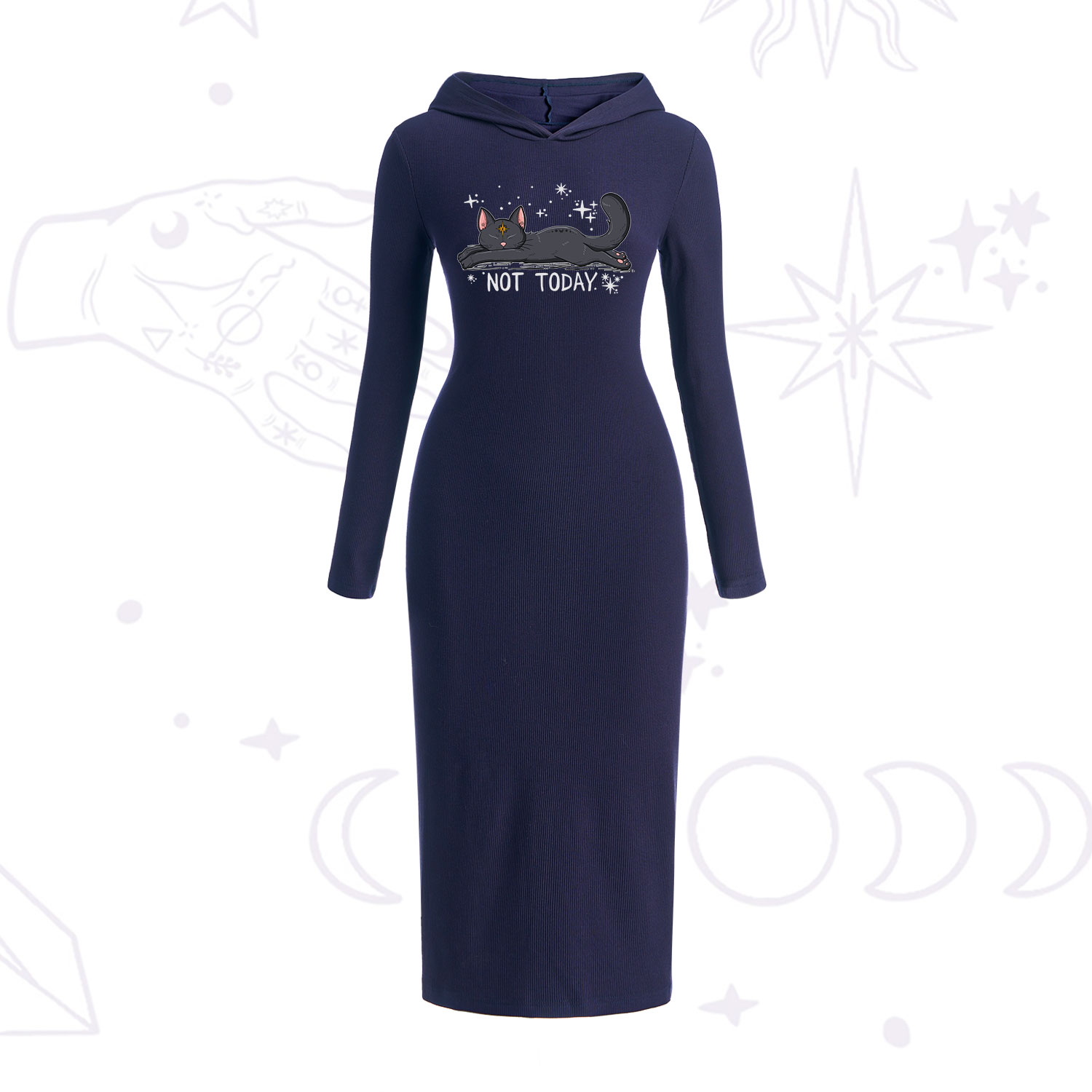 Purplehecate Not Today Cat Hooded Knit Dress