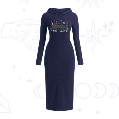 Purplehecate Not Today Cat Hooded Knit Dress