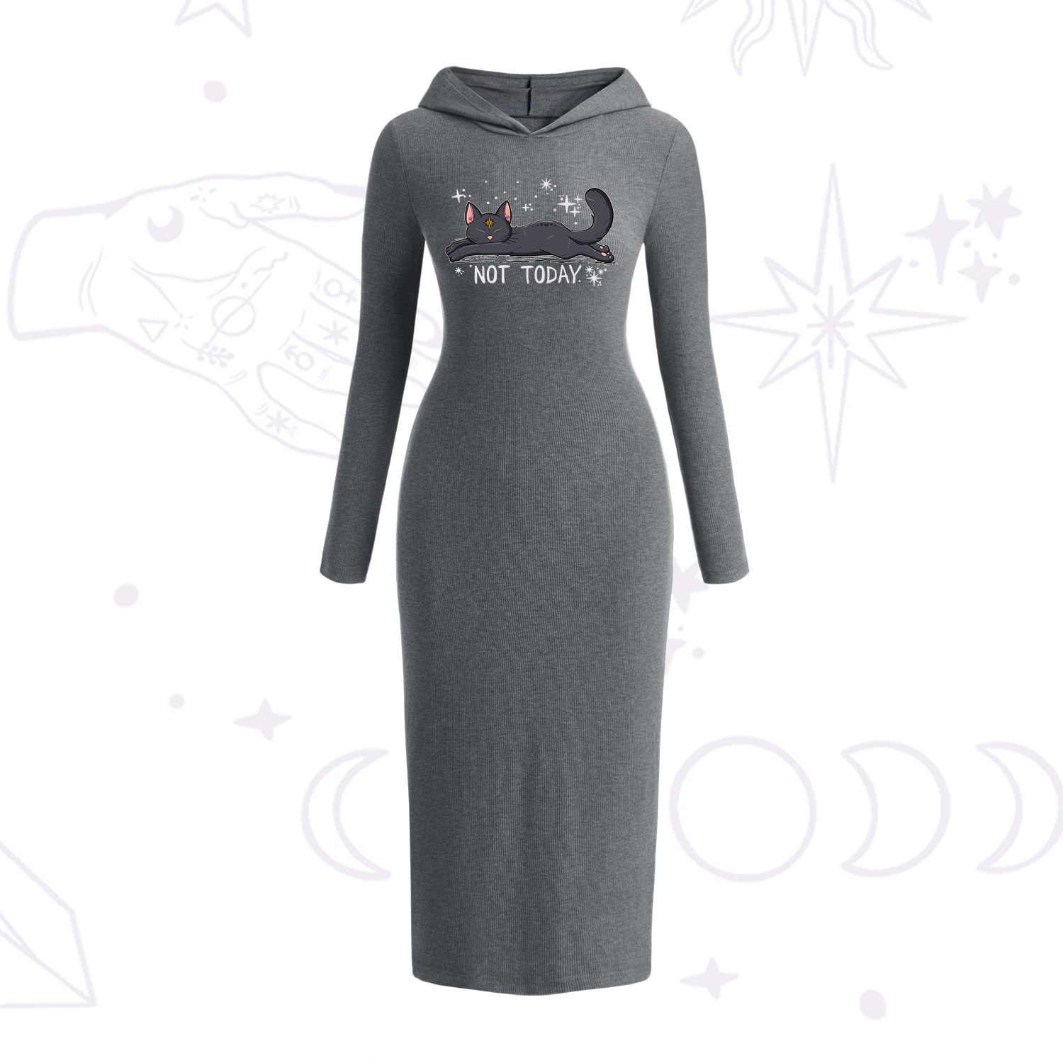 Purplehecate Not Today Cat Hooded Knit Dress