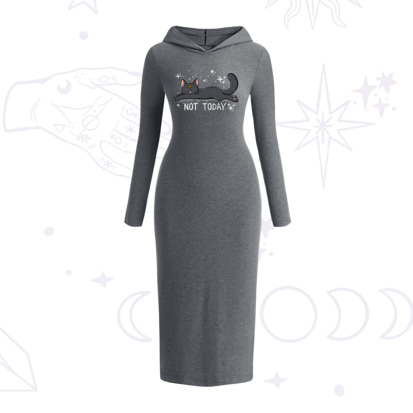 Purplehecate Not Today Cat Hooded Knit Dress