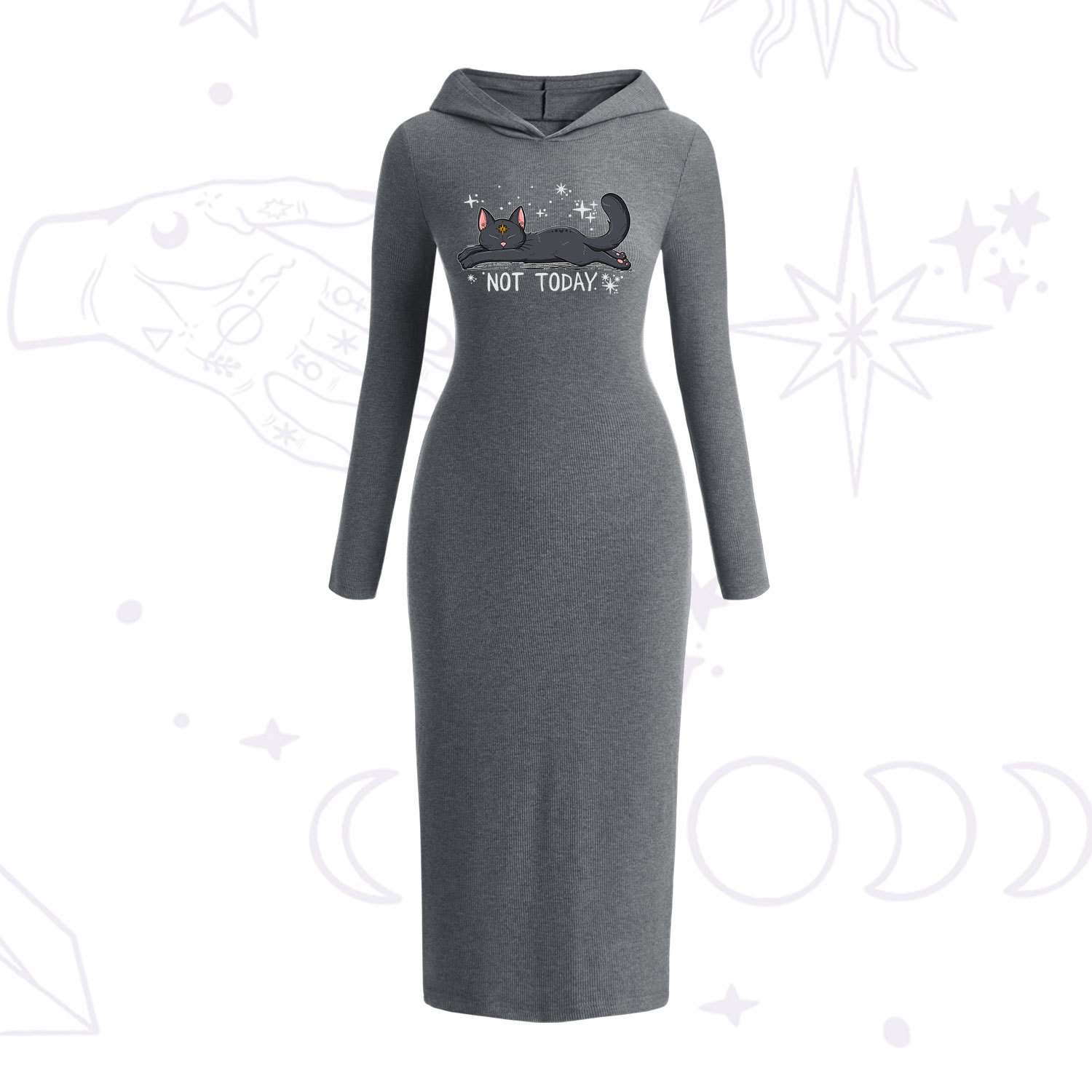 Purplehecate Not Today Cat Hooded Knit Dress