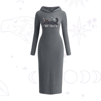 Purplehecate Not Today Cat Hooded Knit Dress