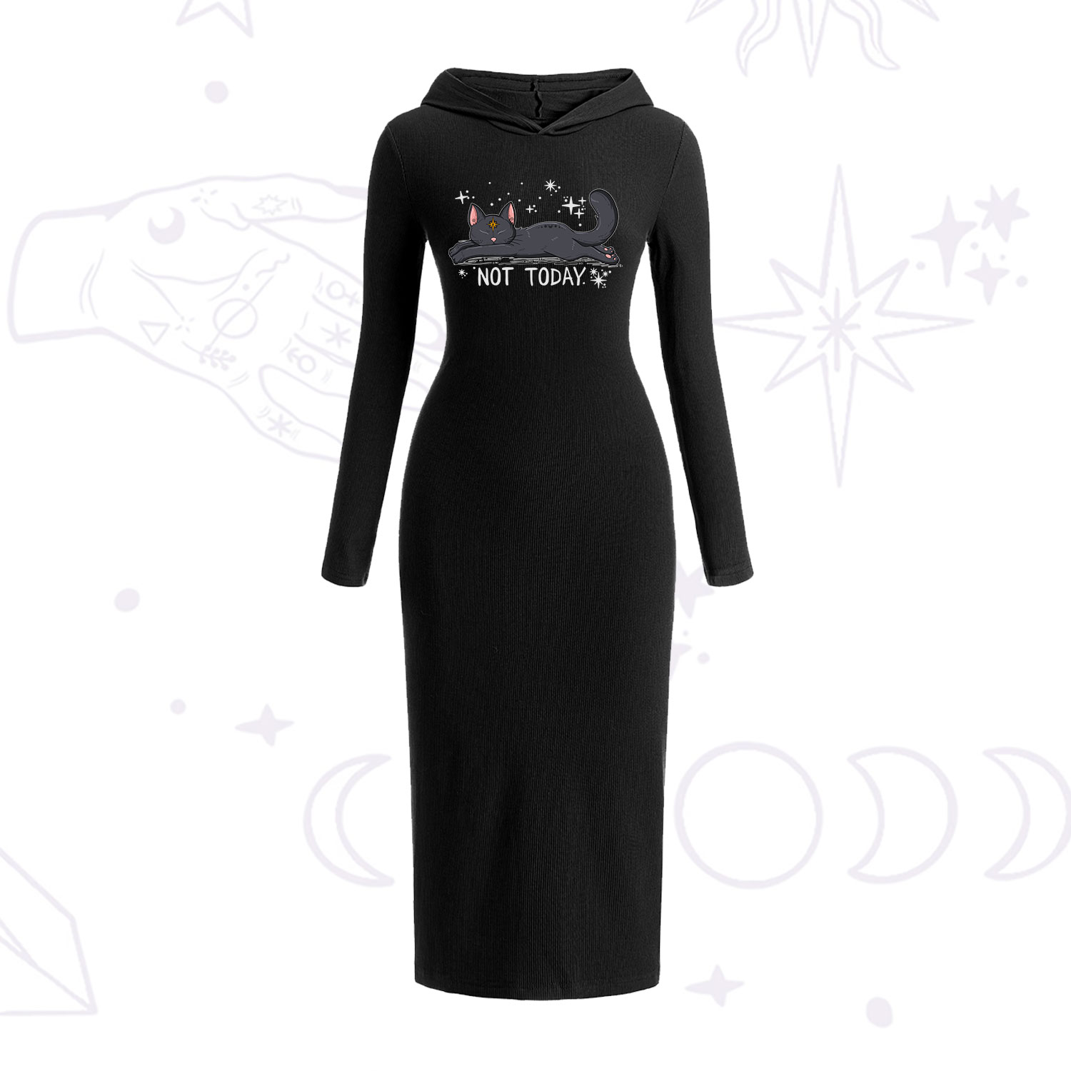 Purplehecate Not Today Cat Hooded Knit Dress