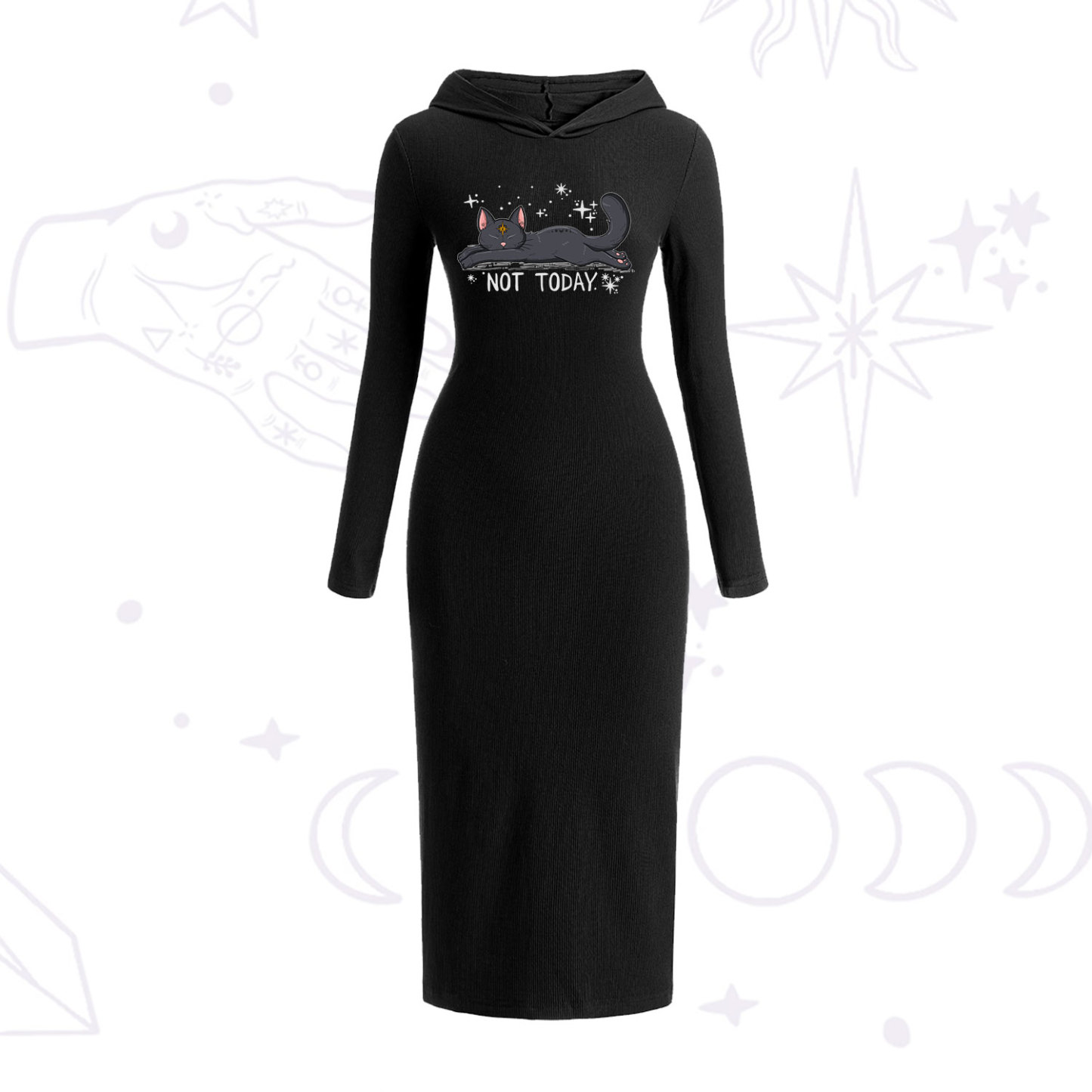 Purplehecate Not Today Cat Hooded Knit Dress