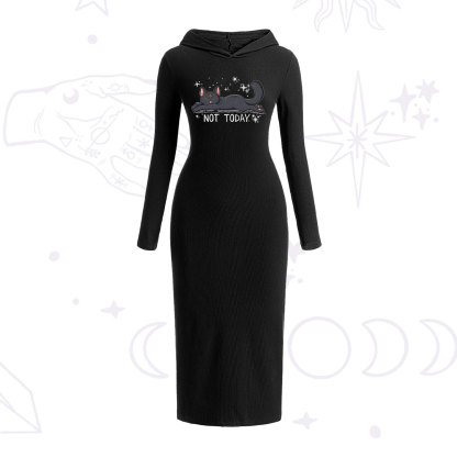 Purplehecate Not Today Cat Hooded Knit Dress