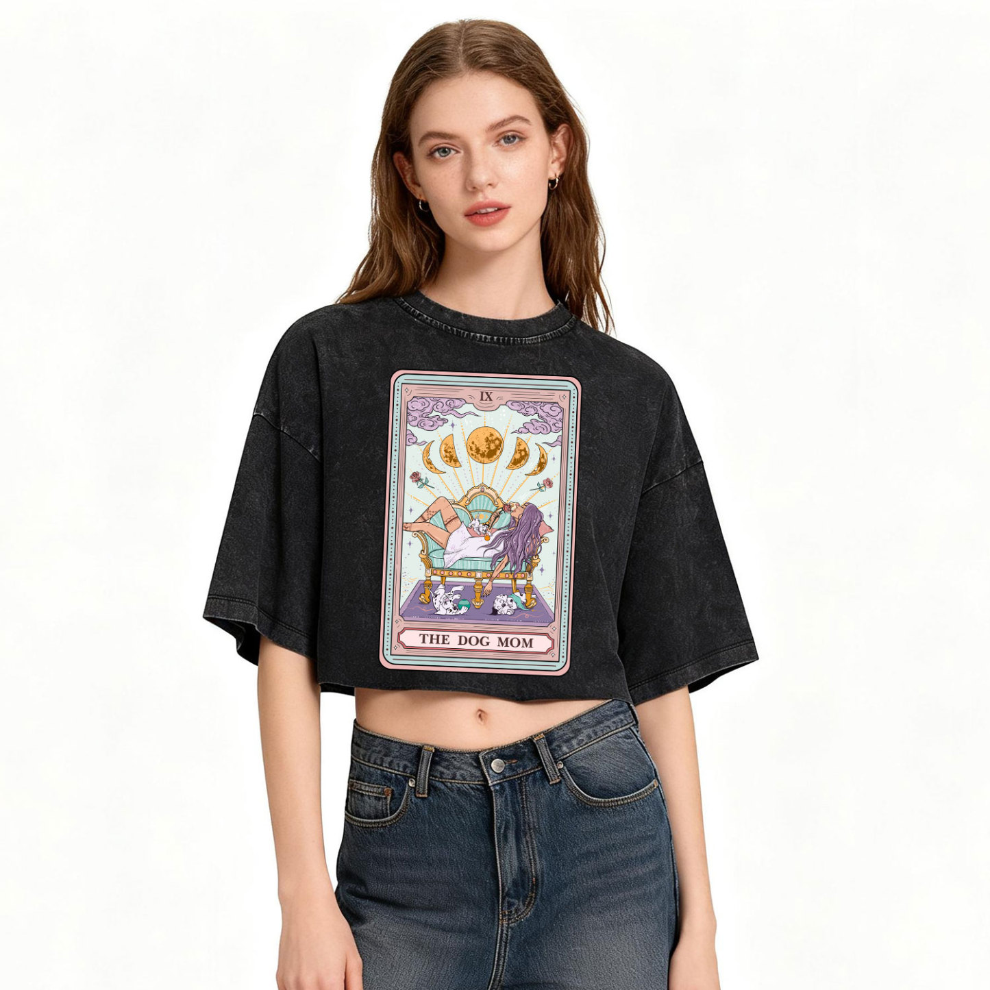 Purplehecate The Dog Mom Tarot Washed Cropped T-Shirt