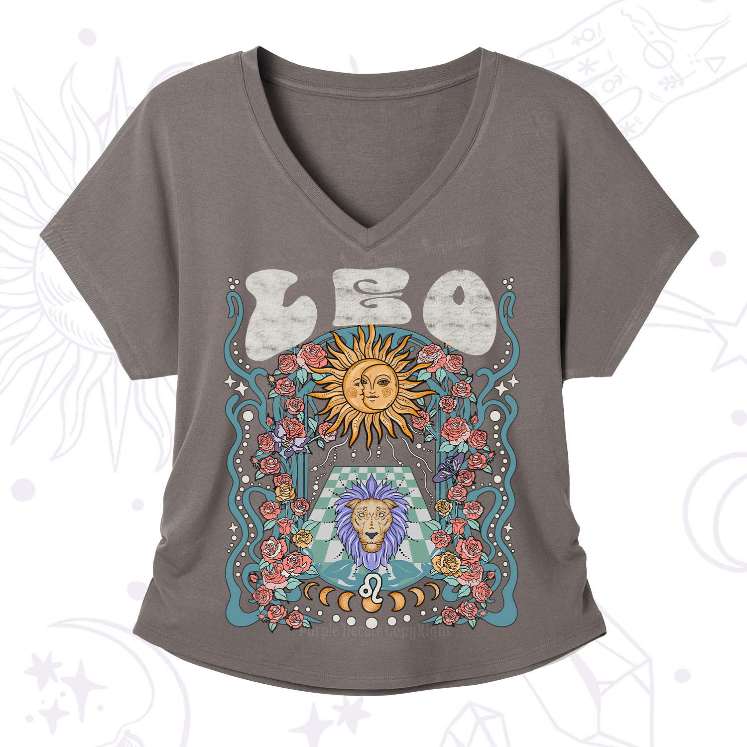 Purplehecate Leo Spirit Zodiac V-Neck T-Shirt