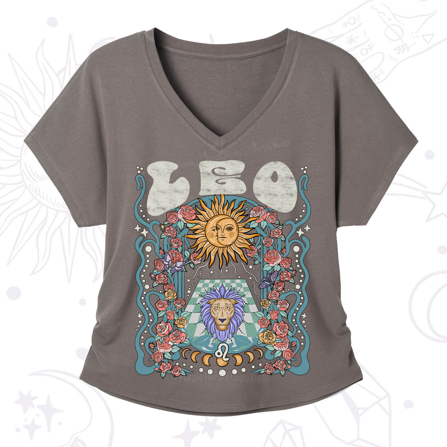 Purplehecate Leo Spirit Zodiac V-Neck T-Shirt