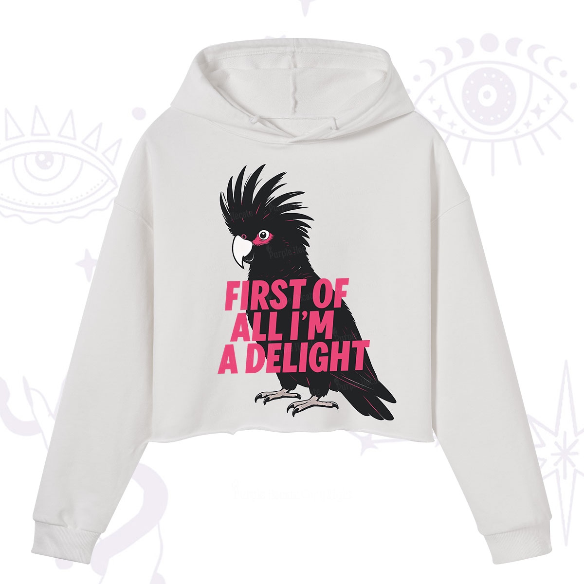 Purplehecate First Of All I'm A Delight Parrot Crop Hoodie