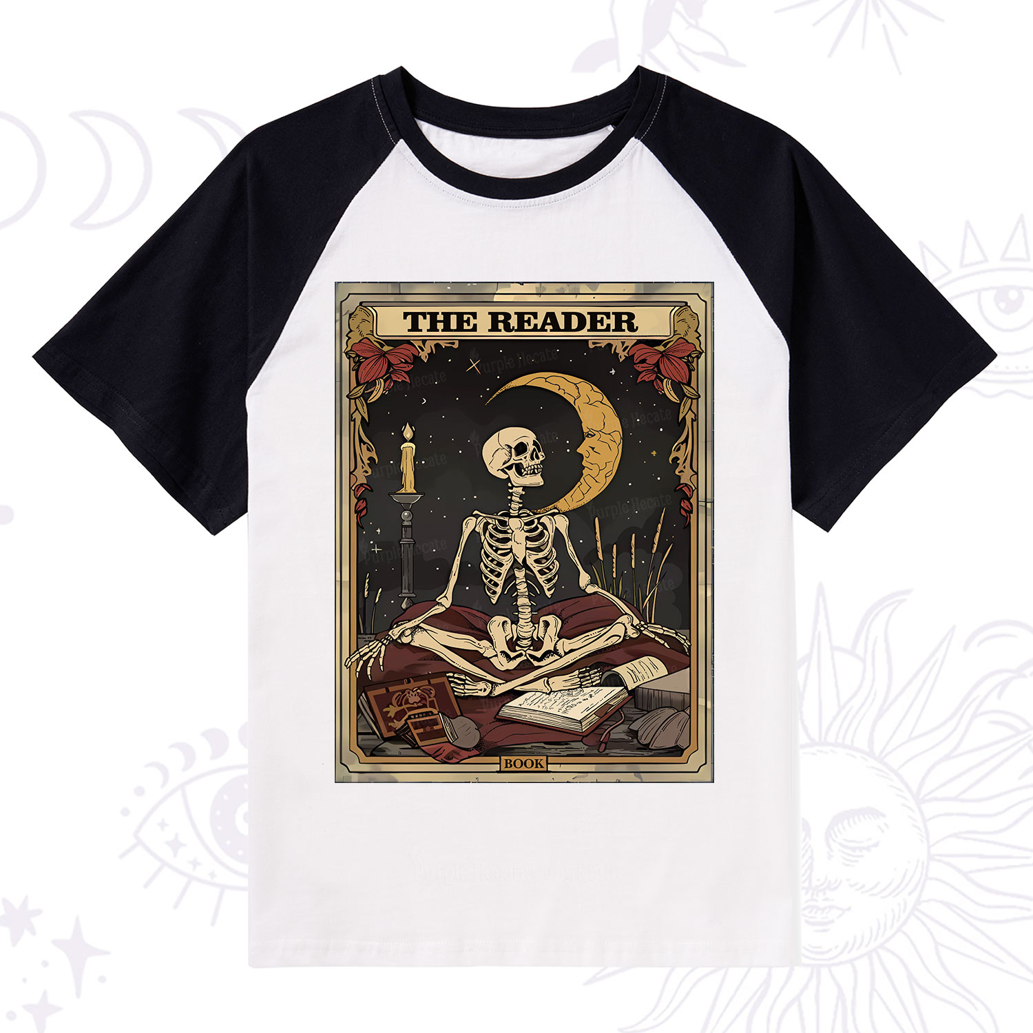 Purplehecate The Reader Tarot Card  Raglan Short Sleeve T‑Shirt