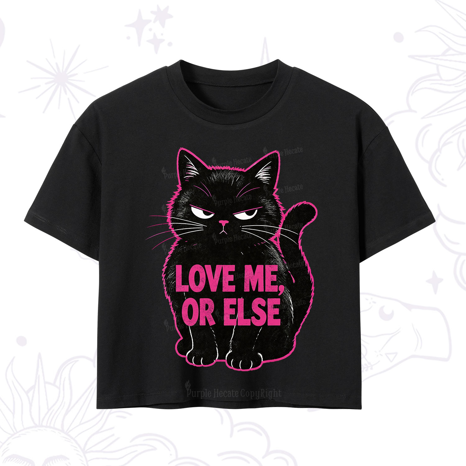 Purplehecate Grumpy Black Cat Love Me or Else Crop T-Shirt